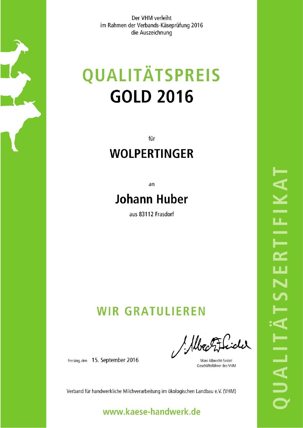 Qualitätspreis Wolpertinger 2016